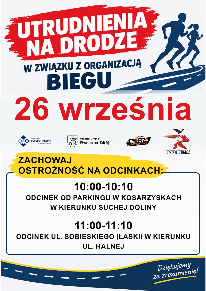 KOMUNIKAT - UTRUDNIENIA W RUCHU - 26.09.2026r.